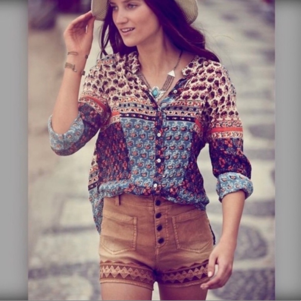 Free People | Caravan Patchwork Buttoned Blouse - image 1